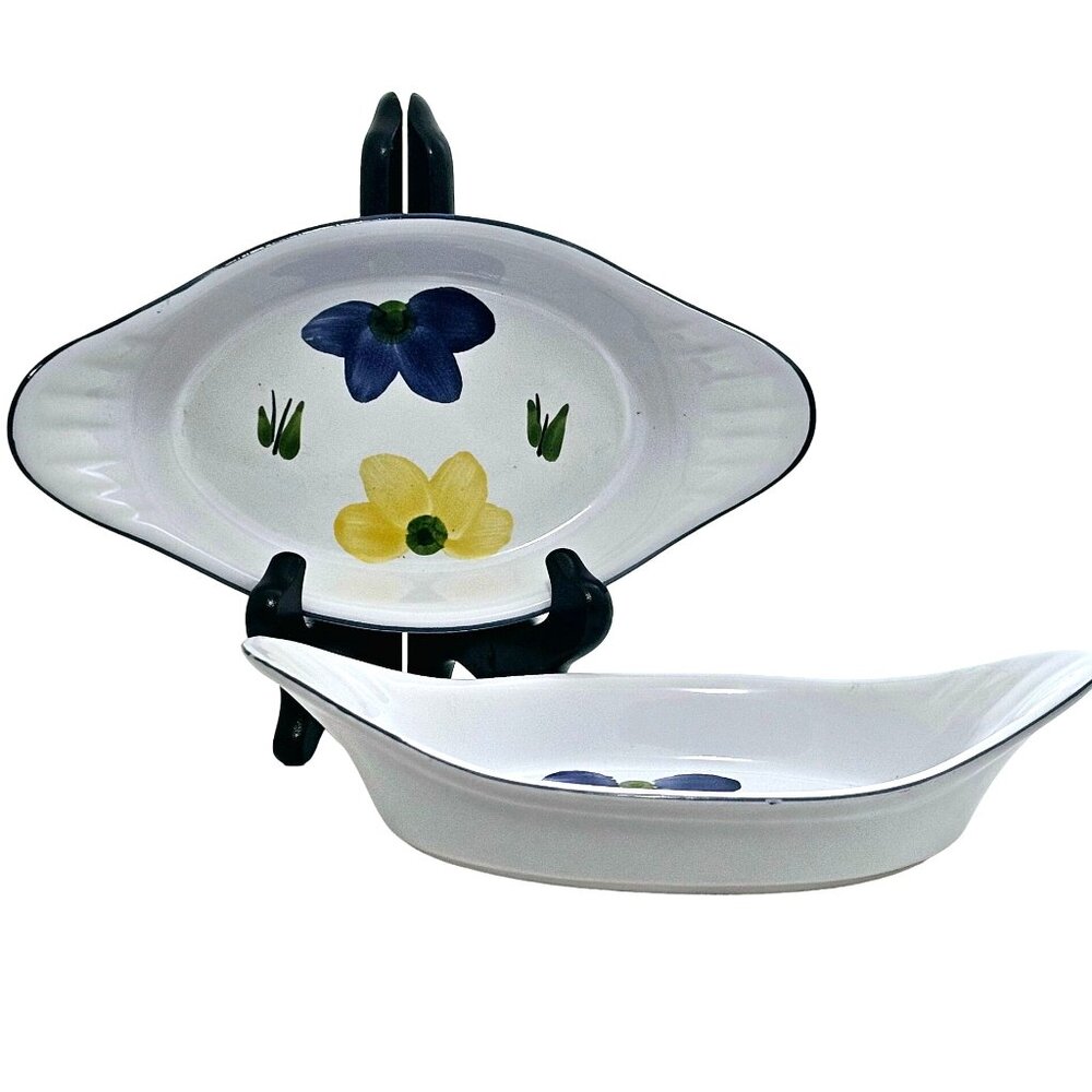 2 Maxam Italian Daisy Casserole Bowls 10.7" double portion Portugal  floral dish